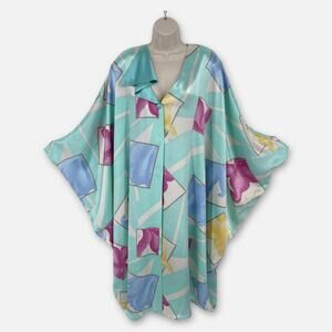 Flora Kung VINTAGE Kaftan Kimono Dress Sz S Pullover Floral Abstract Oversized